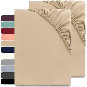Ulteronixshop-Lot de 2 draps-housses 180 x 200 cm, en microfibre, sable, avec poche de 35 cm de profondeur, pour lit &agrave; sommier tapissier, avec poche lat&eacute;rale pour t&eacute;l&eacute;phone portable ou t&eacute;l&eacute;commande, - Neuf