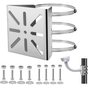 MEVRONISSHOP-Support Camera Exterieur avec 3 Boucles R&eacute;glables, Universel Montage sur Poteau Vertical, Support Vertical Universel Camera de S&eacute;curit&eacute;, Montage Vertical pour Cam&eacute;ra de Surveillance, Pan - Neuf