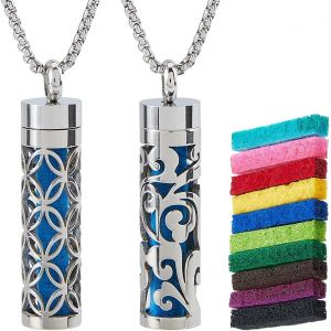Kales-2 Styles Colliers D'huiles Essentielles Colliers Pendentifs Parfum Avec 20 Tampons En Feutre Collier Diffuseur Cadeau De Bijoux D'huile Essentielle Pendentif D'huile En Acier Inoxydable - Neuf