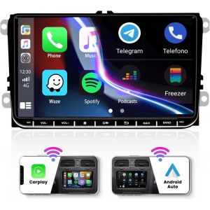 [2G+64G] 9"" Android 15 Autoradio avec sans Fil Carplay Android Auto pour VW Golf 6 Golf 5 Polo Passat, 2 DIN écran Tactile pour Voiture avec GPS WiFi USB FM RDS MIC Caméra de Recul+Dashcam - Neuf