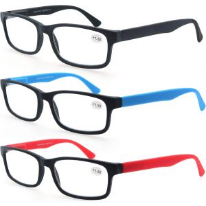 Lot De 3 Lunettes De Vue 2.25 Hommes Femmes Lunettes De Lecture Comfort Vision Nette Branches A Ressort Lunettes Loupe Rectangle Noir-Bleu-Rouge - Neuf