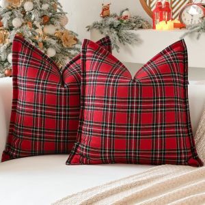 Cauc-Lot De 2 Housses De Coussin Carr&eacute;es D&eacute;coratives En Lin Avec Bords Cousus Pour Canap&eacute;, Lit, Salon, 40 X 40 Cm (Rouge) - Neuf