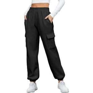 Jexnovashop-Pantalon Cargo Pour Femme Pantalons De Jogging En Coton Doubl&eacute; De Polaire Pantalon Large &Agrave; Taille Haute Automne Hiver V&ecirc;tements De Sport Pour Le Yoga, Le Fitness - Neuf