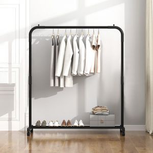 Portant &agrave; v&ecirc;tements &agrave; roulettes avec &eacute;tag&egrave;res de rangement, en acier noir, montage facile, barre sup&eacute;rieure de 58 cm, hauteur de 130 cm - Neuf