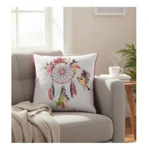 Coussin - Collection Bohemia - 40 X 40 Cm - Tissu Imprim&eacute; Attrape-R&ecirc;ves - Garnissage Fibres Polyester - Neuf