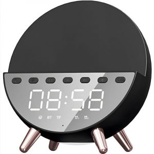 Radio-r&eacute;veil num&eacute;rique avec haut-parleur Bluetooth, veilleuse, chargeur sans fil 15 W, double haut-parleur sans fil, alarme r&eacute;glable, fonction snooze, affichage LED &agrave; luminosit&eacute; variable, batterie d - Neuf