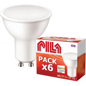 Paquet de 6 spots LED High Flux,7W (= 80W halogène),720 Lumens,Angle 120º,Non dimmable,Sans transformateur (culot GU10),CRI80,Lumière blanche chaude (2700K),Durée de vie 15 000 h - Neuf