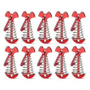 12pcs Tente Stakes Aluminium Deck Attache,Avec Boucle À Ressort,Rouge - Neuf