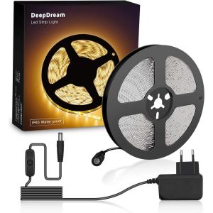 Ruban Led Blanc Chaud 5m, Étanche Ip65 3000k 2835 300leds Bande Led Eclairage Intérieur Pour Meuble, Escalier, Chambre, Cuisine - Neuf