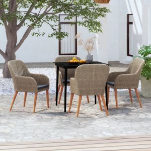 Prolenta Premium - Ensemble &Agrave; Manger De Jardin Et Coussins 5 Pcs Marron - Neuf