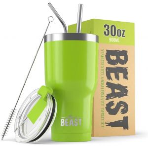Cmws-Beast Tumbler U2013 900 Ml (30 Oz), Vert Citronnelle | Gobelet Isotherme En Acier Inoxydable R&eacute;utilisable | Avec 2 Pailles Et Brosse De Nettoyage | Double Paroi, Id&eacute;al Pour Caf&eacute; Chaud Ou Glac&eacute; - Neuf