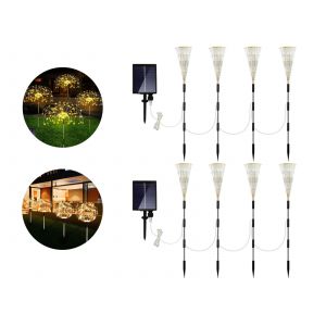 Guirlande Lumineuse Solaire 4 En 1 Effet Feu D'artifice Avec T&eacute;l&eacute;commande - Blanc Chaud - Neuf