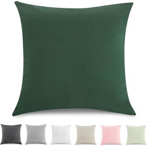 Cauc-Taie Oreiller 80x80 Cm Lot De 2housse Coussin 100% Coton Lav&eacute; Doux, Aspect Lin Et Respirant, Taie D Oreiller Vert Fonc&eacute; Avec Fermeture &Eacute;clair - Neuf