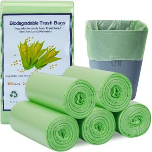 CHECARZHN--NO1-Lot De 100 Sacs Poubelle Biologiques De 15 Litres - Sacs Poubelle Compostables - Sacs Poubelle Bio - Sacs Poubelle Biologiques - Pour Cuisine, Salle De Bain, Salon - Vert Clair - Neuf