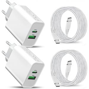 CLOUDDS-2Pack Chargeur Usb C 25W&18W Et Cable Pour Samsung Galaxy A55 5G A25 A35 A54 A56 A36 A26 A34 S24 Plus Ultra/S23 Fe A15 A53 A14 A33 A23 A05S/S22 S21,Iphone 15 Rapide Type C Prise Adaptateur Se - Neuf