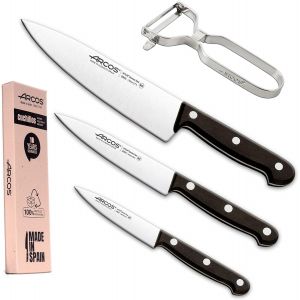 Mevronisshop-Jeu De Couteaux De Cuisine Professionnels | Comprend &Eacute;plucheur De Pommes De Terre | Couteaux De Cuisine Professionnelle Et &Eacute;plucheur Pommes De Terre | 4 Pi&egrave;ces Set Couteaux | Manche Noir - Neuf