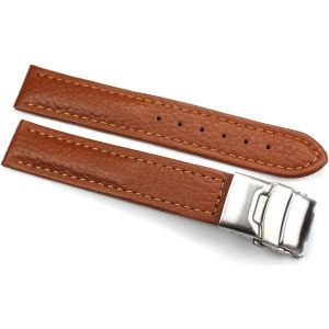Eryi-Bracelet De Montre En Cuir De Veau Véritable De 18 Mm Avec Boucle Déployante En Acier Inoxydable, Marron Clair, 18mm - Neuf