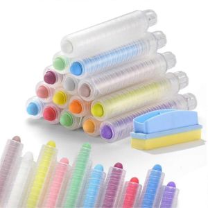 Lot de 15 craies sans poussiere avec gomme pour tableau noir, craies colorees avec support, craies de trottoir colorees pour enfants, peinture a la craie - Neuf