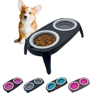 Kalanka-Gamelle Chien Surelevee, 2 En 1 Gamelle Anti Eclaboussure Chien Et Gamelle Anti Glouton Chat Eau, Support Gamelle Chien Surelevee, Bols Amovibles Et Pliables - Neuf