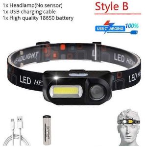 Lampe Frontale Portable À Led Cob, Rechargeable Par Usb, 6 Modes D'éclairage, Idéale Pour L'extérieur Ou Le Camping-Style B - Sans Capteur - Neuf