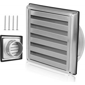 Grille d'aération 100 mm, grille de sortie extérieure en acier inoxydable 304, grille d'aération 100 mm, clapet anti-retour avec moustiquaire (grille fixe) - Neuf