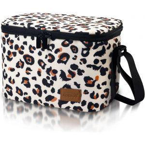 MEVRONISSHOP-Sac Repas Isotherme Homme Femme avec Bandouli&egrave;re Lunch Bag en Tissu Imperm&eacute;able avec Doublure &Eacute;tanche pour pique-nique, Abricot & Motif &agrave; L&eacute;opard - Neuf