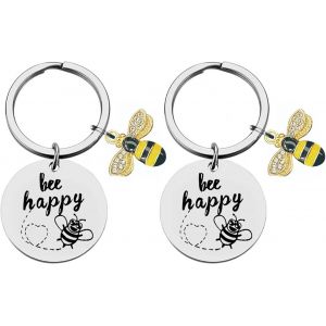 Asas-2-Pack Porte-Clés Bee,Porte-Clés Motivation,Porte-Clés En Acier Inoxydable Bee,Porte-Clés En Acier Inoxydable Pour Enseignant,Cadeau Porte-Clés Bee,Porte-Clés D'anniversaire(Argent) - Neuf