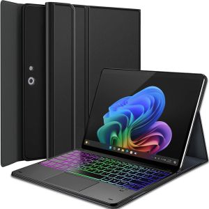 Rétroéclairé Clavier Coque Pour 13 Pouces Microsoft Surface Pro 11/Pro 10/Pro 9 Tablette, Smart Touchpad, Azerty Français Amovible Bluetooth Sans Fil Clavier Avec Housse Étui Cuir Pu - Neuf