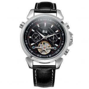 Montre-Bracelet Mecanique Automatique Etanche Pour Homme Forsining (Cadran Noir Et Boitier Argente) - Neuf