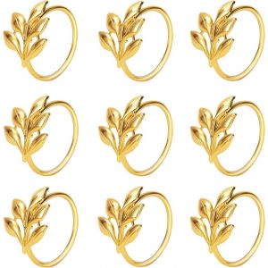 Lot De 9 Ronds De Serviette En Métal Doré En Forme De Feuille, Pour Table À Manger Quotidienne Et Fêtes (Doré) - Neuf