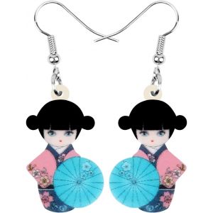 Kal-Acrylique Anime Cute Japonais Kimono Poupée Boucles D'oreilles Charms Pendentif Bijoux Cadeaux Pour Femme Adolescentes Fille - Neuf