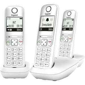 MOTO-A695 Trio - Téléphone Dect Sans Fil - 3 Combinés Avec Grand Écran À Haut Contraste - Excellente Qualité Audio - Fonction Mains Libres - Protection D'Appels, Blanc [Version Française] - Neuf