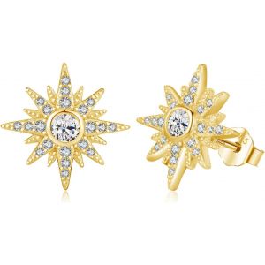 Chenquansarl-Boucles D'oreilles En Forme D'&eacute;toile Pour Fille En Argent Sterling 925 - Boucles D'oreilles En Forme D'&eacute;toile Avec Zircone Blanche - Bijoux Pour Fille, Femme, Enfant, Petite Amie, 13mm, - Neuf