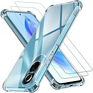 3 En 1 Coque Pour Honor 90 Lite 5g Avec 2 Pi&egrave;ces Verre Tremp&eacute;, Ultra Transparent &Eacute;tui De Protection En Silicone Antichoc, Souple Tpu Anti-Rayures Bumper Housse - Neuf
