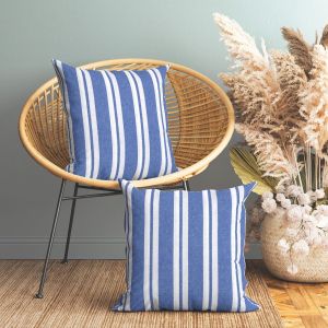 Cauc-Encasa Homes Taie D'oreiller 2 Pi&egrave;ces (50 X 50 Cm) - Franca Blue Stripes - Couvre Oreiller Rectangulaire Uncolored En Toile De Coton Doux Color&eacute; D&eacute;coratif Pour La Int&eacute;rieure Salon Chambre - Neuf