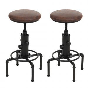 Lot de 2 tabourets de bar HWC-N23, tabourets de bar pivotants et r&eacute;glables en hauteur, style industriel, m&eacute;tal et similicuirmarron-noir - Neuf