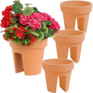 Lot De 3 Pièces Jardinières Terracotta Garde-Corps Garde-Corps Ø24,5 Cm Mat - Neuf