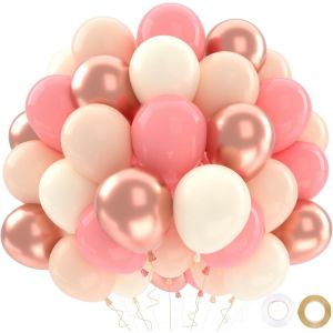 AYUHR-Ballons Anniversaire Rose Blancs, 52 Pièces Hélium Ballons Roses Blancs Avec Rubans, Ballon Rose Pour Mariage, Décoration Anniversaire Fête Prénatale, Déco Anniversair Bapteme - Neuf