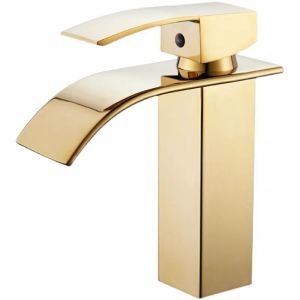 Robinet de lavabo monotrou pour bassin chaud et froid Robinet cascade doré - Neuf