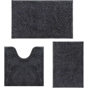 Lot de 3 tapis de bain doux,antidérapants,en chenille,absorbants,pour salle de bain,toilettes et douche,lavable en machine (vert foncé) - Neuf