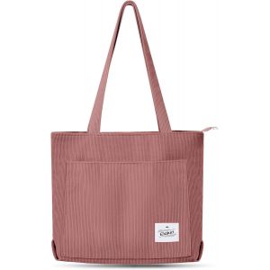 KALANKA-ELAKIRl Tote Bag Sac Velours Cotelé Sac Fourre Tout Bandoulière, Cabas Femme Avec Fermeture Eclair Et Poche, Convient pour Travail,Étudiants,Voyages,Achats,Sacs de Maman - Neuf