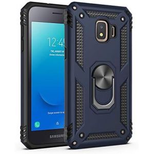 Kal-Coque Galaxy J2 Core 2018, Support De Bague En Métal, Pivots De Rotation À 360 ° & 180 °. Étui De Protection Slim Soft Tpu + Pc, Compatible Avec Support De Voiture Magnétique - Bleu - Neuf