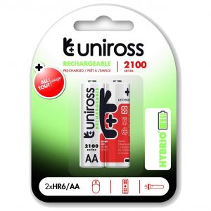 UNIROSS Pack de 2 Piles Rechargeable AA/HR6 2100 NIMH HYBRIO, 1.2V - Neuf