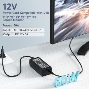 Alimentation Adaptateur-Transformateurs 12V 5A, Transformateurs Bande 60W Chargeur pour PC Portable, LED Ruban, LCD TFT Monitors, DVD, TVs - Neuf