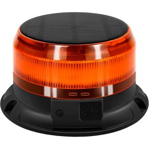Mevronisshop-Gyrophare Led &Eacute;nergie Solaire Sans Fil Rechargeable 12v-24v Orange Phare D&iquest;Avertissement Clignotant Magn&eacute;tique 9 Modes De Flash Avec Avec 3m C&acirc;ble Prise Allume-Cigare Et C&acirc;ble De Charge - Neuf