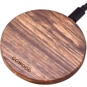JGD-- Chargeur sans Fil en Bois de z&egrave;bre 15 W - Rapide avec c&acirc;ble solide et r&eacute;sistant de 2 m - &Eacute;clair&eacute; LED et port USB-C - Neuf