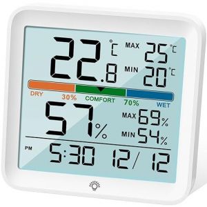 Thermomètre Hygromètre D'intérieur - Hygromètre Numérique Précis, Enregistrement De La Température Max./Min., Horloge Lcd Rétroéclairée, Icônes De Confort Pour Serre Domestique - Neuf