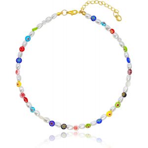 Kales-Collier De Perles Color&eacute;es,Collier De Perles Simul&eacute;es Collier Boh&eacute;mien En Coquillage Colliers De Plage Accessoires De Fleurs Collier Ajustable Pour Femmes - Neuf