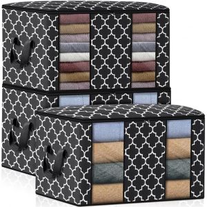 Sac de Rangement Vetement 102L,Lot de 3 Grand Boite Rangement Caisse Rangement Cartons D&eacute;m&eacute;nagement,Pliable Housse Rangement Couette pour Couvertures Jouets V&ecirc;tements-63 * 45 * 36cm - Neuf