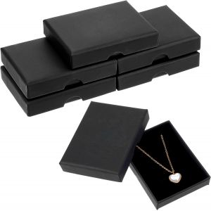 Lot De 5 Petites Bo&icirc;tes Cadeaux Vides En Carton Kraft Avec Couvercle Pour Cadeaux, Collier, Bracelet, Boucles D'oreilles, Bague, 7,9 X 9,9 X 1,6 Cm, Noir - Neuf